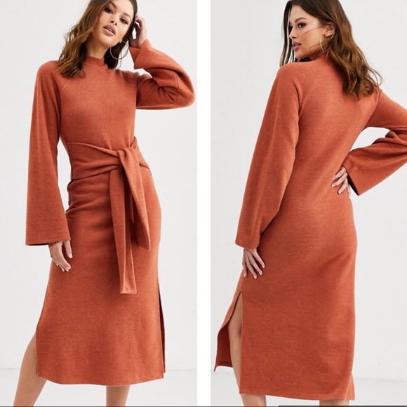 ASOS Dresses & Skirts - ASOS long sleeve crew neck tie front midi dress 2